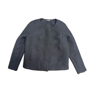 Express Jacket Womens Large Black Quilted Geometric Open Front Collarless Raglan